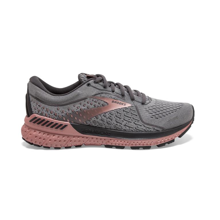 Brooks Adrenaline Gts 21 - Womens Walking Shoes - Grey/Black/Rose Gold (57916GOUV)